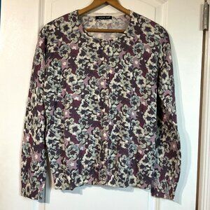 Women’s August Silk 100% Silk Pearl Button Front Cardigan‎ Purple Floral Small